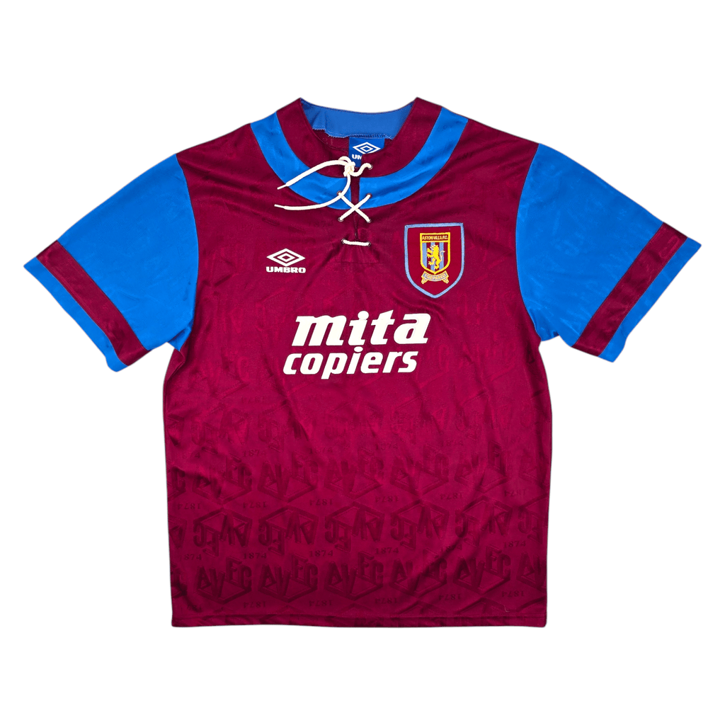 アストン・ヴィラFC 1992 93 フロッキー HENDRIE32 1992/93 Aston Villa Home Football Shirt (XL) Umbro – Football Finery