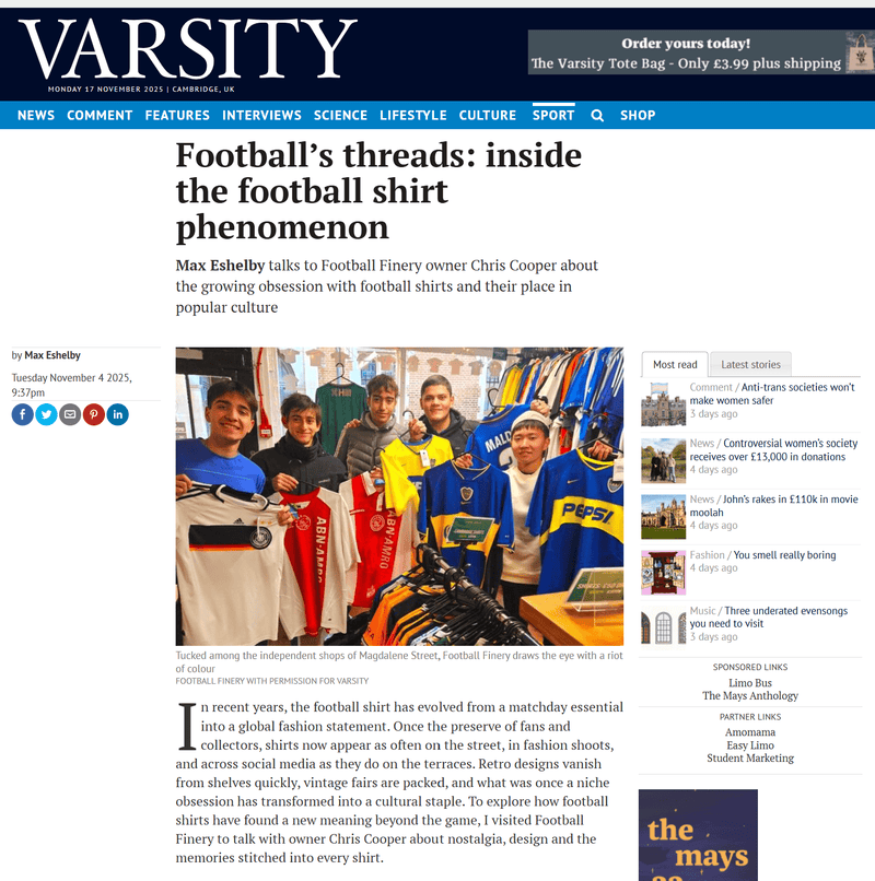 PRESS ARTICLE | VARSITY MAGAZINE: THE FOOTBALL SHIRT PHENOMENON - Football Finery