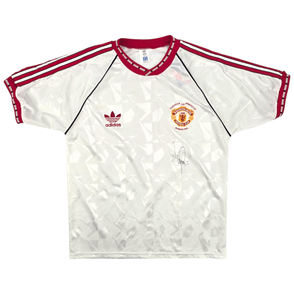 1990/91 Manchester United European Cup Winners Football Shirt (L) Adidas (Signed: Denis Irwin) - Football Finery - FF300413