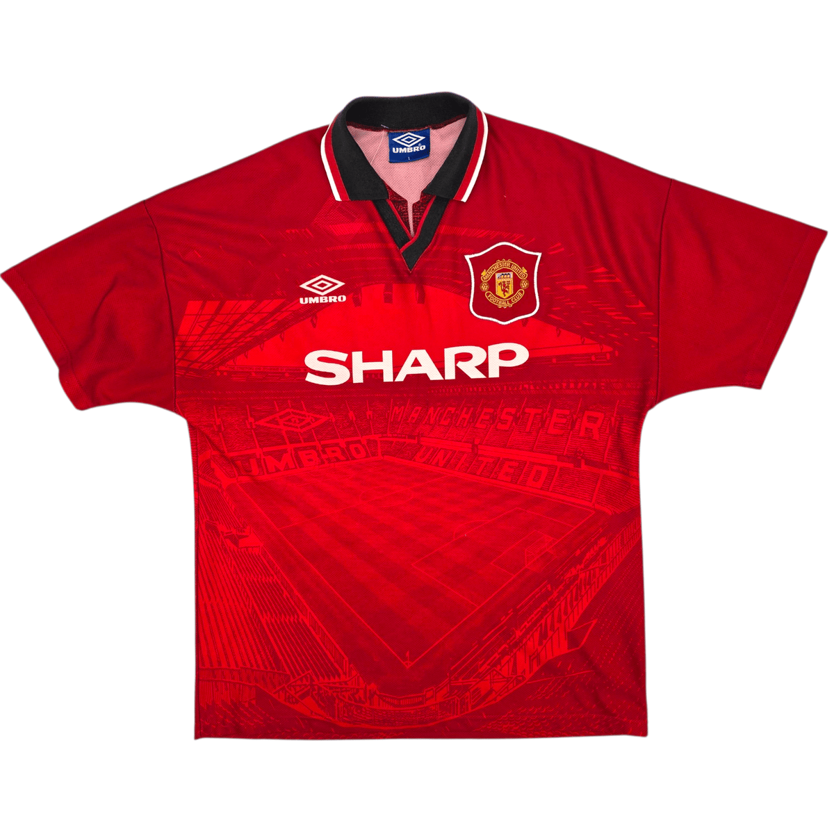 1994/96 Manchester United Home Football Shirt (L) Umbro 24 Beckham - Football Finery - FF301636