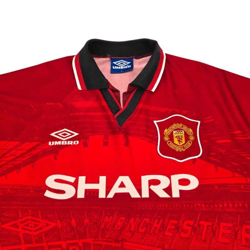 1994/96 Manchester United Home Football Shirt (L) Umbro 24 Beckham - Football Finery - FF301636