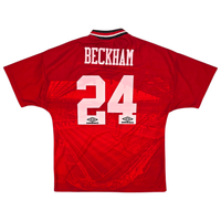 1994/96 Manchester United Home Football Shirt (L) Umbro 24 Beckham - Football Finery - FF301636