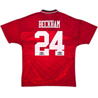 1994/96 Manchester United Home Football Shirt (L) Umbro 24 Beckham - Football Finery - FF305045