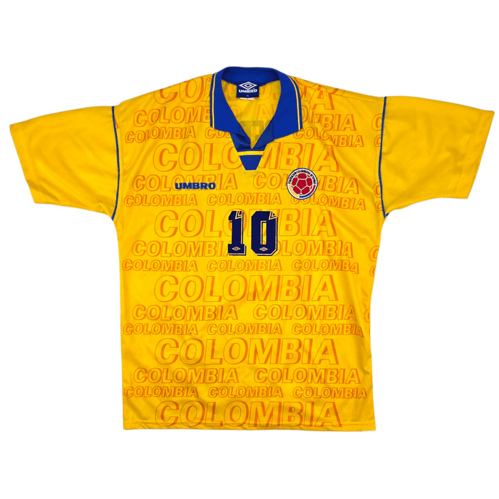 1995/96 Colombia Home Football Shirt (XL) Umbro 10 Valderrama - Football Finery - FF300685