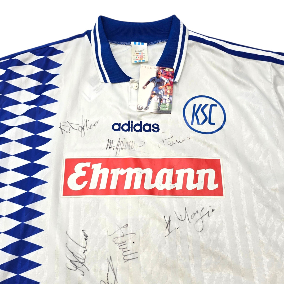 1995/96 Karlsruher SC (UEFA Intertoto Cup) Home Football Shirt (XL) Adidas (Match Issue | Squad Signed) - Football Finery - FF305909