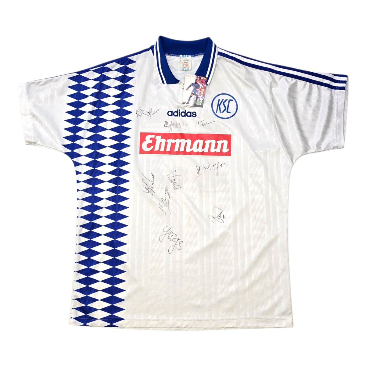 1995/96 Karlsruher SC (UEFA Intertoto Cup) Home Football Shirt (XL) Adidas (Match Issue | Squad Signed) - Football Finery - FF305909