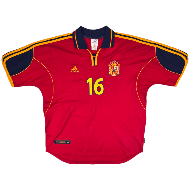 2000/02 Spain Home Football Shirt (L) Adidas 16 Mendieta - Football Finery - FF302882