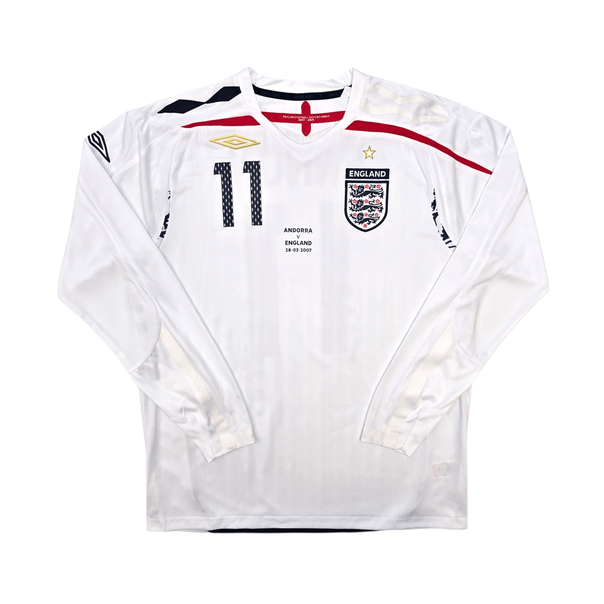 2007/09 England Home Football Shirt (L) Umbro 11 Lennon - Football Finery - FF304130