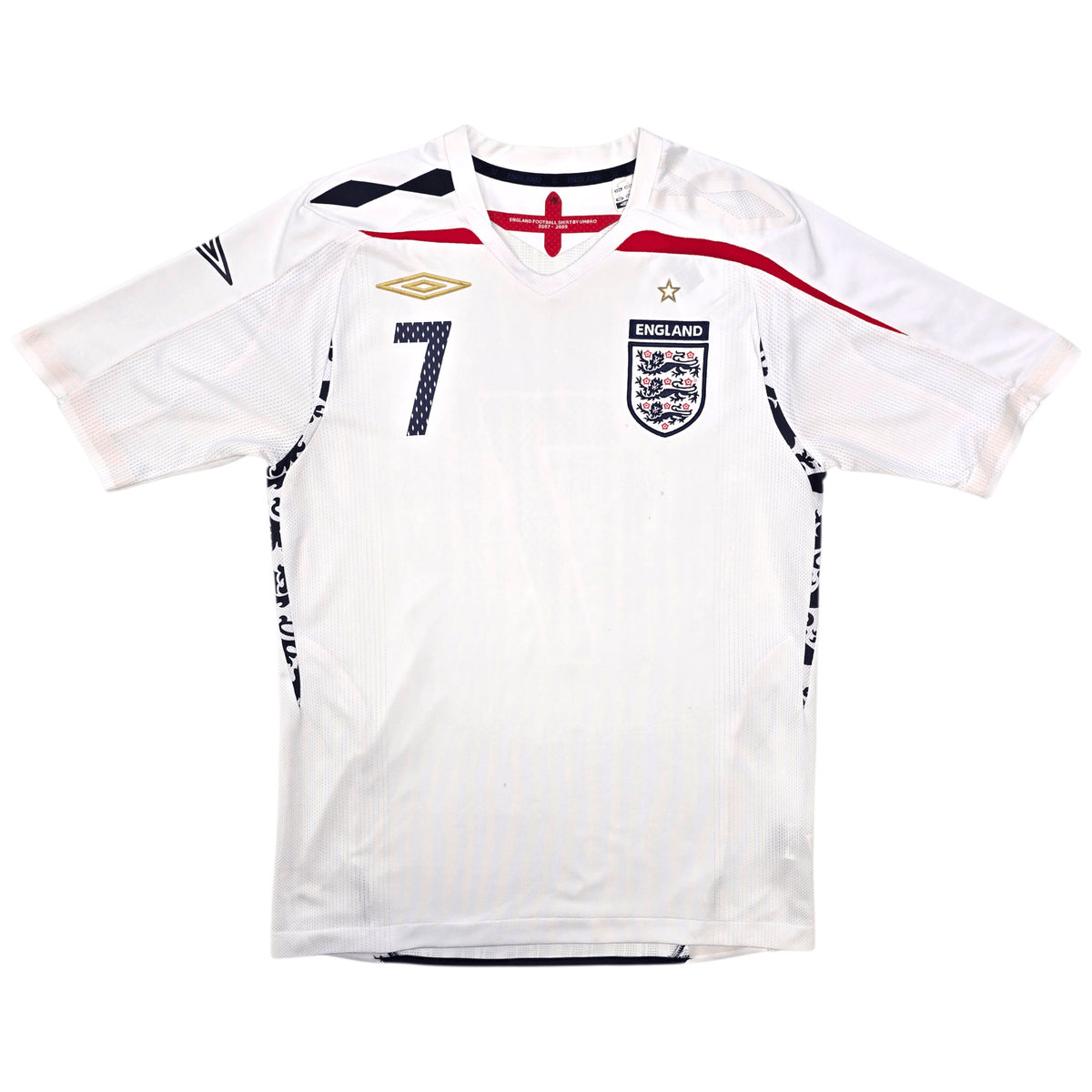 2007/09 England Home Football Shirt (S) Umbro 7 Beckham - Football Finery - FF302499
