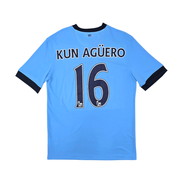 2014/15 Manchester City Home Football Shirt (L) Nike #16 Aguero - Football Finery - FF204576