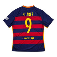 2015/16 Barcelona Home Football Shirt (XL) Nike 9 Suarez (Player Version) - Football Finery - FF302645