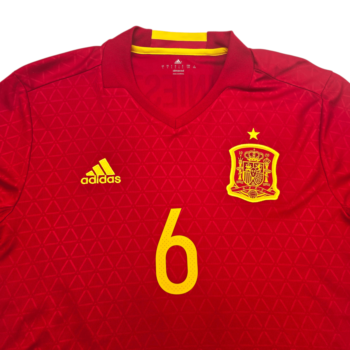 2016/17 Spain Home Football Shirt (L) Adidas 6 A.Iniesta - Football Finery - FF303665