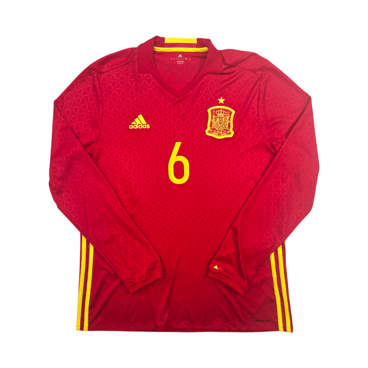 2016/17 Spain Home Football Shirt (L) Adidas 6 A.Iniesta - Football Finery - FF303665