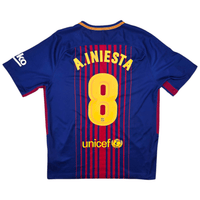 2017/18 Barcelona Home Football Shirt (M) Nike 8 Iniesta - Football Finery - FF302357