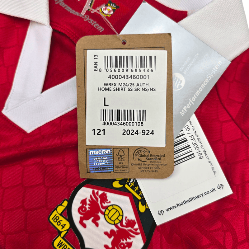 2024/25 Wrexham Home Football Shirt (L) Macron 10 Mullin (BNWTs) - Football Finery - FF300169
