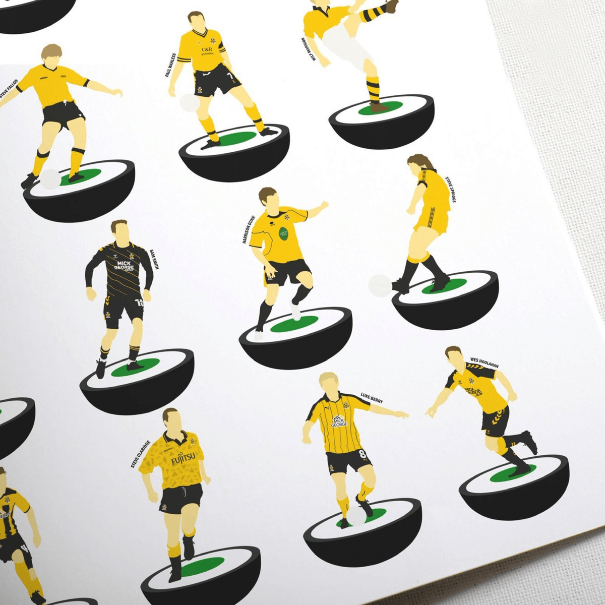 Cambridge United Legends Subbuteo Print - Football Finery - CUFC_Subbuteo_ART_A3